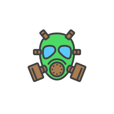 Gaz maskesi satırı simgesi, doldurulmuş Anahat vektör işareti, üzerinde beyaz izole doğrusal renkli sembol. Sembol, logo illüstrasyon