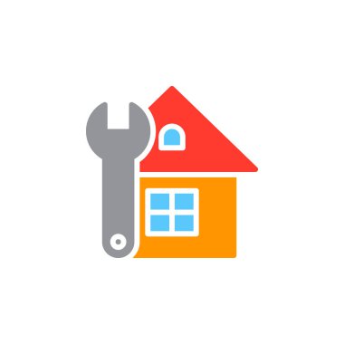 Ev onarım simge vektör, düz işareti, üzerinde beyaz izole katı renkli sembol dolu. Sembol, logo illüstrasyon