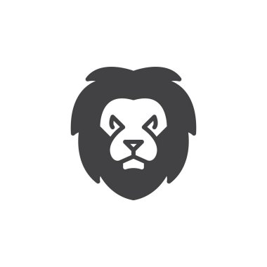 Aslan baş simge vektör, düz işareti, üzerinde beyaz izole katı piktogram dolu. Sembol, logo illüstrasyon