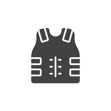 Kurşun geçirmez yelek, vücut zırh simge vektör, düz işareti, üzerinde beyaz izole katı piktogram dolu. Sembol, logo illüstrasyon