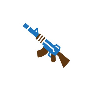 Otomatik tüfek simge vektör, düz işareti, üzerinde beyaz izole katı renkli sembol dolu. Sembol, logo illüstrasyon