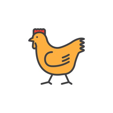 Horoz, tavuk satırı simgesi, Anahat vektör işareti, üzerinde beyaz izole doğrusal renkli sembol dolu. Sembol, logo illüstrasyon