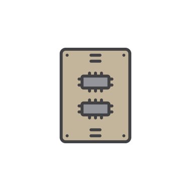 SSD sürücü satırı simgesi, doldurulmuş Anahat vektör işareti, üzerinde beyaz izole doğrusal renkli sembol. Sembol, logo illüstrasyon