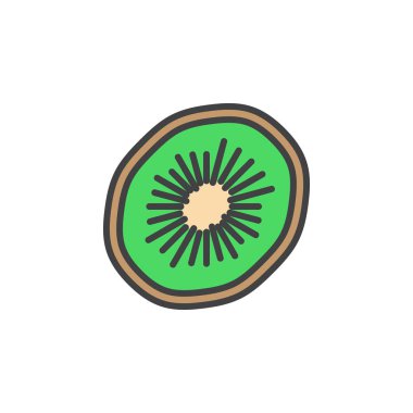 Kivi Meyve satırı simgesi, doldurulmuş Anahat vektör işareti, üzerinde beyaz izole doğrusal renkli sembol. Logo illüstrasyon