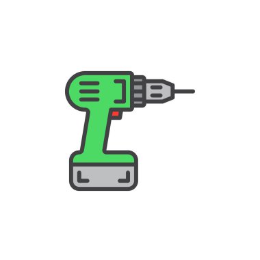 Tornavida, matkap satırı simgesi, Anahat vektör işareti, üzerinde beyaz izole doğrusal renkli sembol dolu. Sembol, logo illüstrasyon