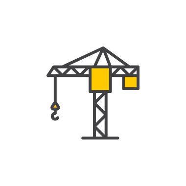 Kule vinç satırı simgesi, doldurulmuş Anahat vektör işareti, üzerinde beyaz izole doğrusal renkli sembol. Sembol, logo illüstrasyon