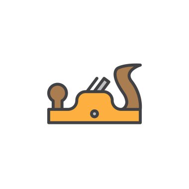 Uçak aracı satırı simgesi, doldurulmuş Anahat vektör işareti, üzerinde beyaz izole doğrusal renkli sembol. Marangoz sembolü, logo illüstrasyon