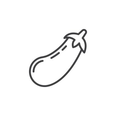 Patlıcan, patlıcan satırı simgesi, Anahat vektör işareti, doğrusal piktogram beyaz izole. Logo illüstrasyon