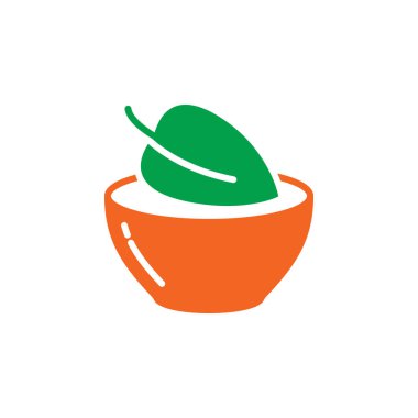 Vegan gıda sembolü. Bir çanak simge vektör, dolu düz işareti, beyaz, logo illüstrasyon izole katı renkli piktogram yaprak