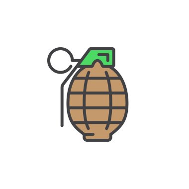 Parçalanma bombası satırı simgesi, doldurulmuş Anahat vektör işareti, üzerinde beyaz izole doğrusal renkli sembol. Sembol, logo illüstrasyon