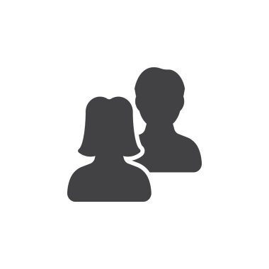 Kullanıcılar, arkadaş simge vektör, düz işareti, üzerinde beyaz izole katı piktogram dolu. Sembol, logo illüstrasyon