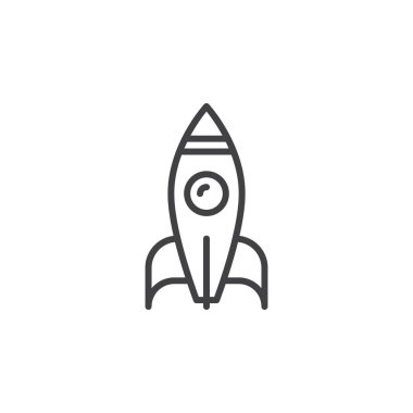 Uzay gemisi, roket satırı simgesi, Anahat vektör işareti, doğrusal piktogram beyaz izole. Sembol, logo illüstrasyon