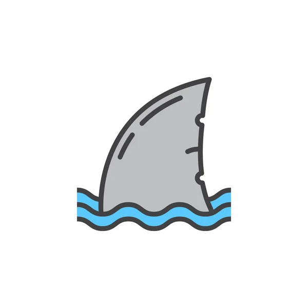 Ikona Linii Płetwa Rekina Wypełnione Wektor Znak Liniowe Piktogram Kolorowy — Wektor stockowy