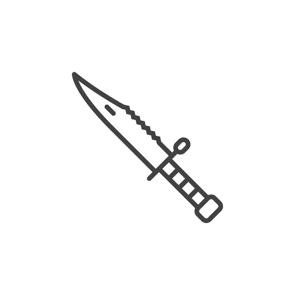 ナイフ銃剣線アイコン アウトライン ベクトル 線形のピクトグラムを白で隔離に署名します コールド スチール腕シンボル ロゴの図 — ストックベクタ