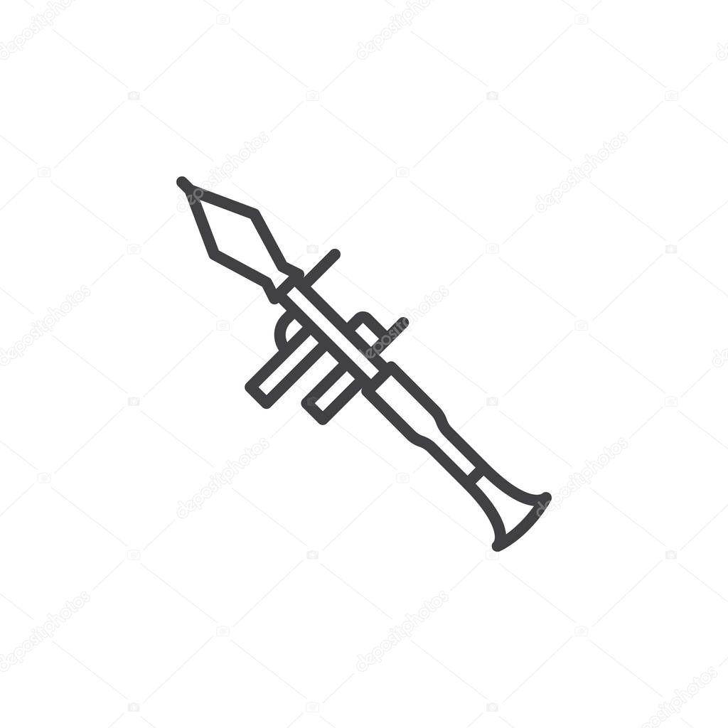 Rocket propelled grenade launcher, RPG line icon, outline vector sign, linear pictogram isolated on white. Symbol, logo illustration