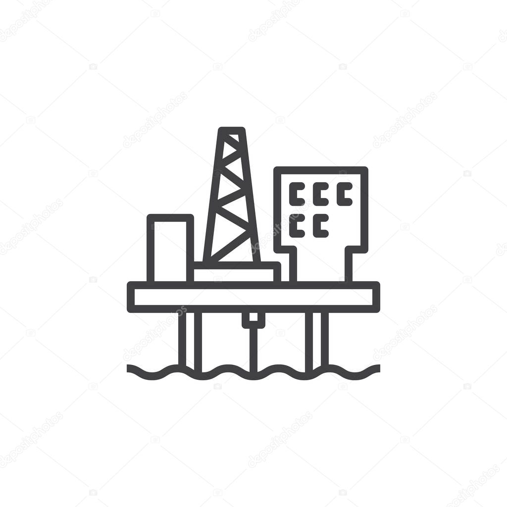 Oil platform line icon, outline vector sign, linear pictogram isolated on white. Symbol, logo illustration
