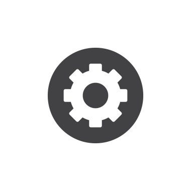 Dişli, ayarları simgesi düz. Yuvarlak düğmesini basit dairesel vektör işareti. Düz stil tasarım