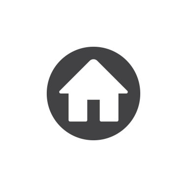 Ev düz simgesi. Yuvarlak düğmesini basit dairesel vektör işareti. Düz stil tasarım