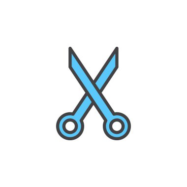 Makas satırı simgesi, doldurulmuş Anahat vektör işareti, üzerinde beyaz izole doğrusal renkli sembol. Sembol, logo illüstrasyon kesti. Düzenlenebilir inme. Piksel mükemmel