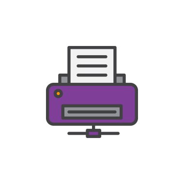 Ağ yazıcı satırı simgesi, doldurulmuş Anahat vektör işareti, üzerinde beyaz izole doğrusal renkli sembol. Sembol, logo illüstrasyon. Düzenlenebilir inme. Piksel mükemmel