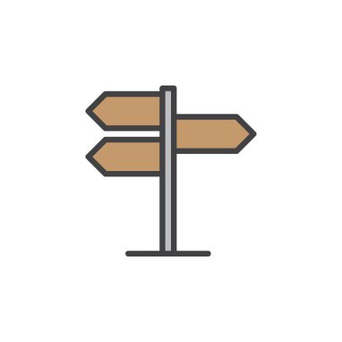 Yön tabelası, işaretçi satır simgesi, Anahat vektör işareti, üzerinde beyaz izole doğrusal renkli sembol dolu. Sembol, logo illüstrasyon. Düzenlenebilir inme. Piksel mükemmel