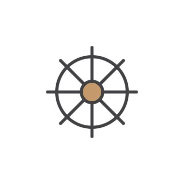 Gemi tekerlek, dümen satırı simgesi, Anahat vektör işareti, üzerinde beyaz izole doğrusal renkli sembol dolu. Sembol, logo illüstrasyon. Düzenlenebilir inme. Piksel mükemmel