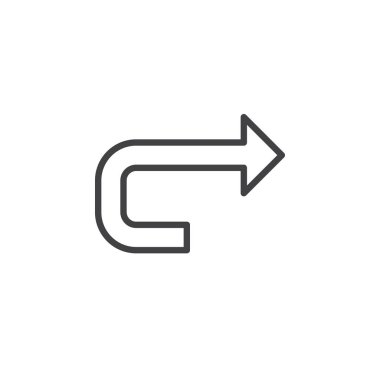 İleri ok satırı simgesi, vektör işareti, anahat üzerinde beyaz izole doğrusal stil piktogram. Sembol, logo illüstrasyon Yinele. Düzenlenebilir inme. Piksel mükemmel