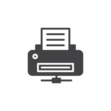 Ağ yazıcı simge vektör, dolu düz işareti, üzerinde beyaz izole katı piktogram. Sembol, logo illüstrasyon. Piksel mükemmel