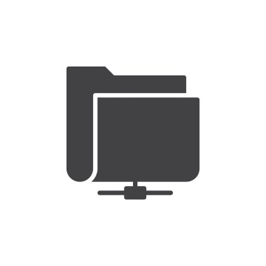 Paylaşılan ağ klasörü simge vektör, düz işareti, üzerinde beyaz izole katı piktogram dolu. Sembol, logo illüstrasyon. Piksel mükemmel