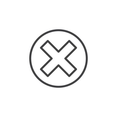 Daire çizgisi simgesinde çapraz, vektör işareti, anahat üzerinde beyaz izole doğrusal stil piktogram. Silmek, sembolü, logo illüstrasyon kaldırın. Düzenlenebilir inme. Piksel mükemmel