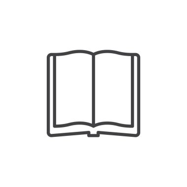 Kitap çizgi simgesini açın, vektör işareti, anahat üzerinde beyaz izole doğrusal stil piktogram. Sembol, logo illüstrasyon. Düzenlenebilir inme. Piksel mükemmel