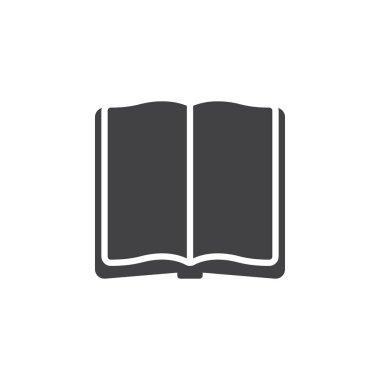 Açık kitap simge vektör, dolu düz işareti, üzerinde beyaz izole katı piktogram. Sembol, logo illüstrasyon. Piksel mükemmel