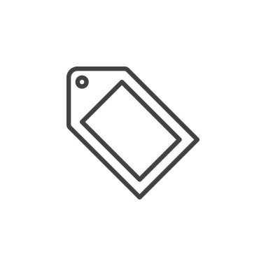 Etiket satırı simgesi, Anahat vektör işareti üzerinde beyaz izole doğrusal stil piktogram. Sembol, logo illüstrasyon. Düzenlenebilir inme. Piksel mükemmel