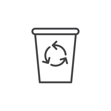 Geri dönüşüm kutusu satırı simgesi, vektör işareti, anahat üzerinde beyaz izole doğrusal stil piktogram. Sembol, logo illüstrasyon silin. Düzenlenebilir inme. Piksel mükemmel
