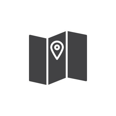 Harita konumu simge vektör, dolu düz işareti, üzerinde beyaz izole katı piktogram. Sembol, logo illüstrasyon. Piksel mükemmel