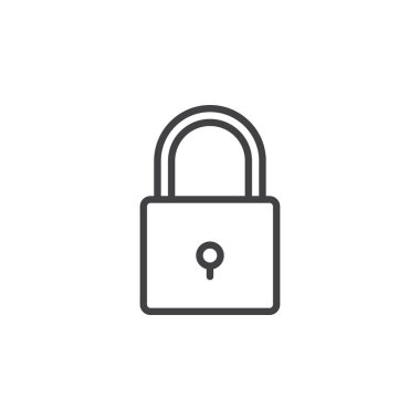 Kilit, parola satırı simgesi, Anahat vektör işareti üzerinde beyaz izole doğrusal stil piktogram. Sembol, logo illüstrasyon. Düzenlenebilir inme. Piksel mükemmel