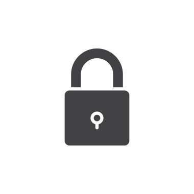 Kilit, parola simge vektör, düz işareti, üzerinde beyaz izole katı piktogram dolu. Sembol, logo illüstrasyon. Piksel mükemmel