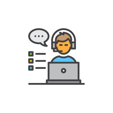 Müşteri destek hattı simgesi, doldurulmuş Anahat vektör işareti, üzerinde beyaz izole doğrusal renkli sembol. Sembol, logo illüstrasyon