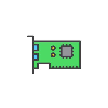 Genişletme kartı satırı simgesi, doldurulmuş Anahat vektör işareti, üzerinde beyaz izole doğrusal renkli sembol. Bilgisayar parçaları sembolü, logo illüstrasyon