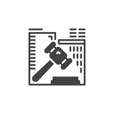 Açık artırma çekiç simge vektör, dolu düz işareti, üzerinde beyaz izole katı piktogram. Sembol, logo illüstrasyon