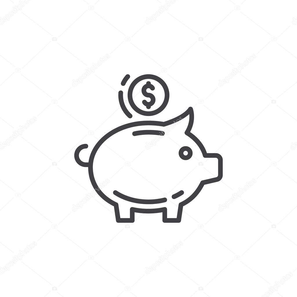 Piggy bank line icon, outline vector sign, linear pictogram isolated on white. Savings symbol, logo illustration