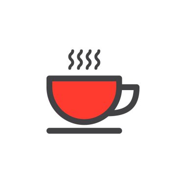 Kahve fincanı satırı simgesi, doldurulmuş Anahat vektör işareti, üzerinde beyaz izole doğrusal renkli sembol. Sembol, logo illüstrasyon