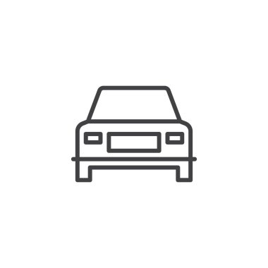 Araba, araç satırı simgesi, Anahat vektör işareti üzerinde beyaz izole doğrusal stil piktogram. Sembol, logo illüstrasyon