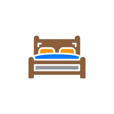 Çift Kişilik Yatak simge vektör, düz işareti, üzerinde beyaz izole katı renkli sembol dolu. Sembol, logo illüstrasyon