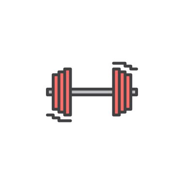 Dumbbell satırı simgesi, doldurulmuş Anahat vektör işareti, üzerinde beyaz izole doğrusal renkli sembol. Spor salonu, fitness sembolü, logo illüstrasyon