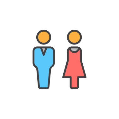 Erkek ve kadın satırı simgesi, doldurulmuş Anahat vektör işareti, üzerinde beyaz izole doğrusal renkli sembol. Çift sembolü, logo illüstrasyon