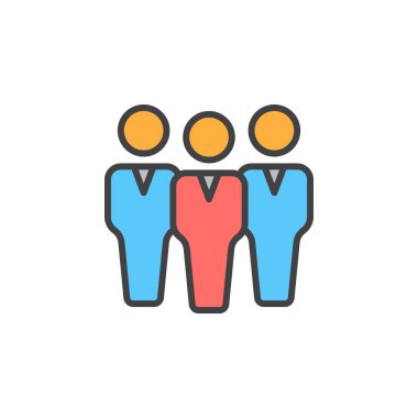 Grup dolu insanlar hat simgesinin Anahat vektör işareti, üzerinde beyaz izole doğrusal renkli sembol. Takım sembol, logo illüstrasyon