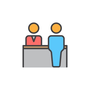 Resepsiyon satırı simgesi, doldurulmuş Anahat vektör işareti, üzerinde beyaz izole doğrusal renkli sembol. Sembol, logo illüstrasyon kontrol