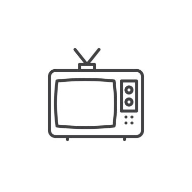 Televizyon satırı simgesi, Anahat vektör işareti, doğrusal piktogram beyaz izole. Kablo Tv sembolü, logo illüstrasyon