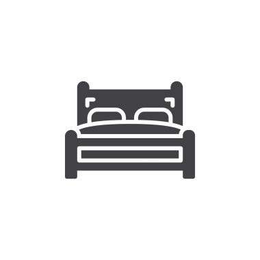 Çift Kişilik Yatak simge vektör, düz işareti, üzerinde beyaz izole katı piktogram dolu. Sembol, logo illüstrasyon